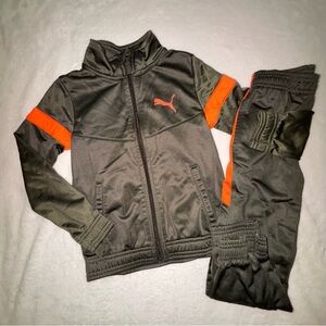 Puma olive green & orange athletic tracksuit, size 6 boys